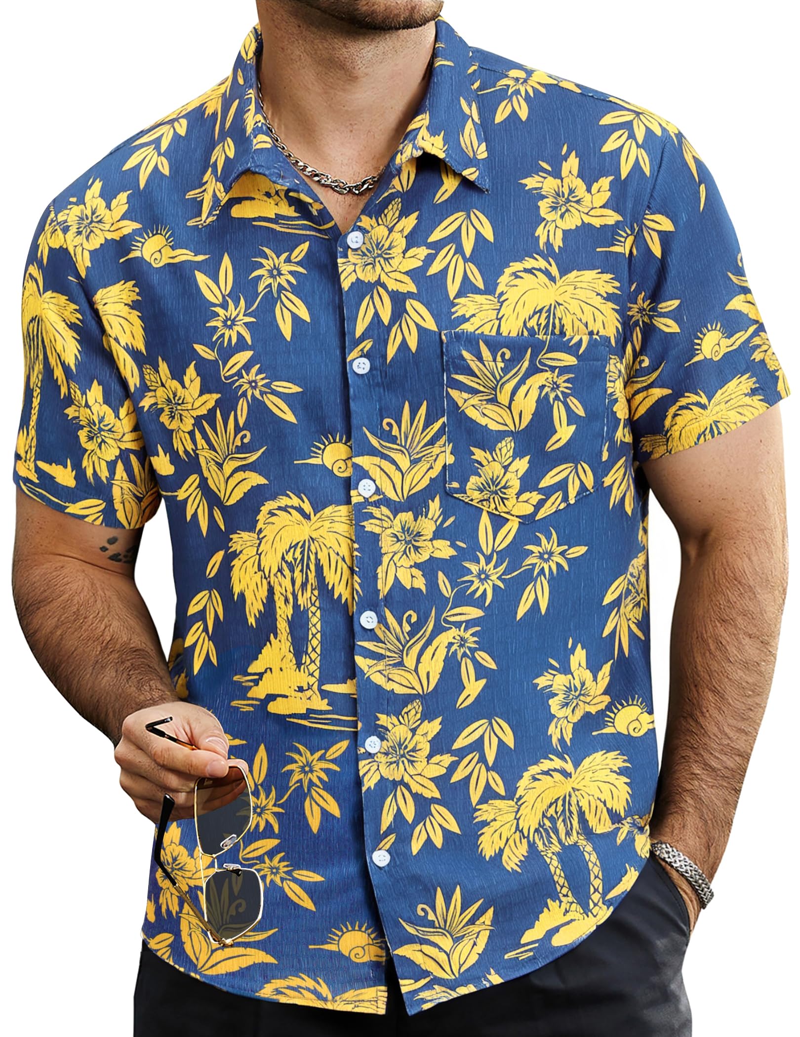 VATPAVE Mens Summer Striped Shirts Button Down Short Sleeve Vintage Beach Hawaiian Shirts with Pocket