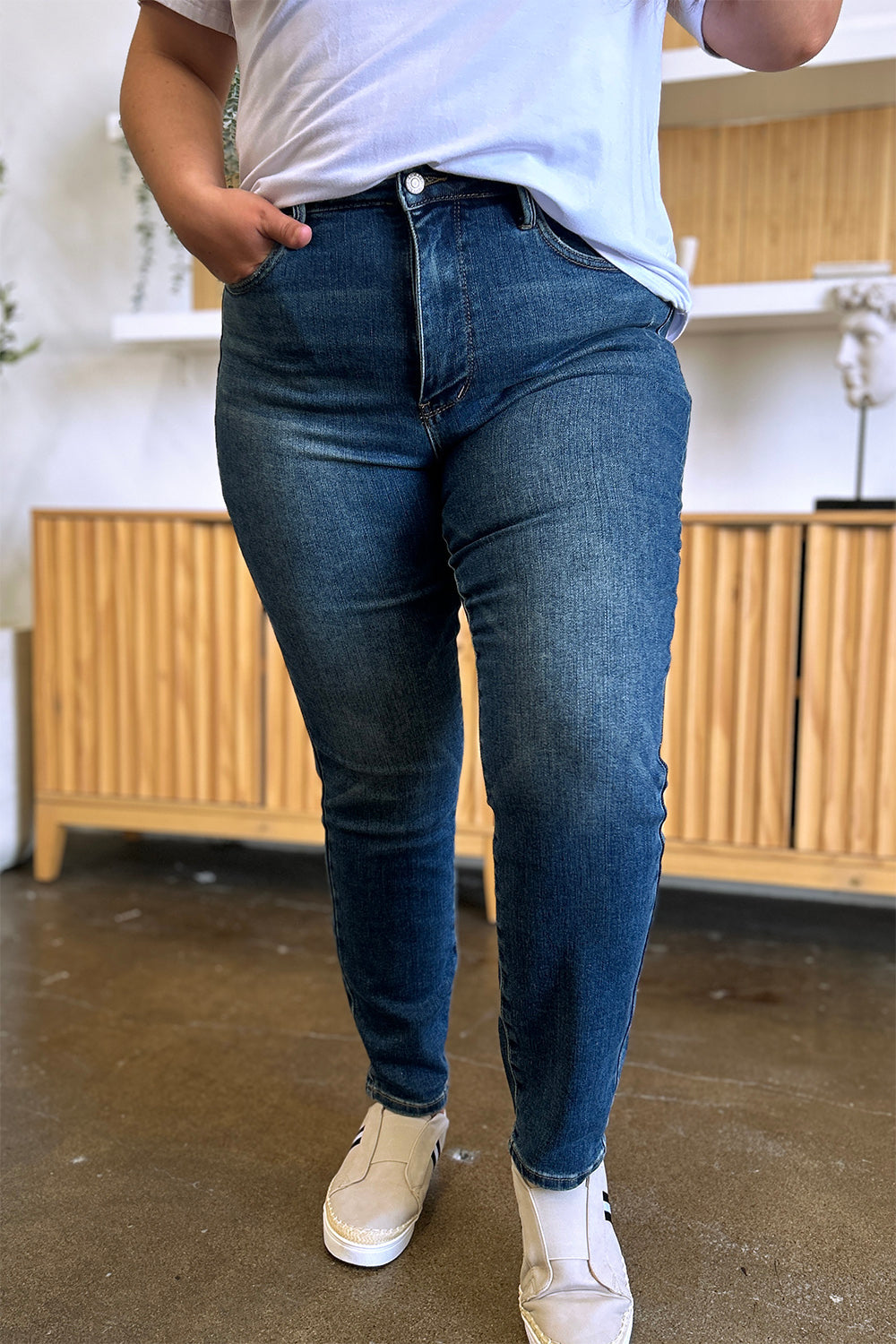 Judy Blue Tummy Control High Waist Slim Jeans For Women Full Size Midsection Smoothing Figure Flattering
