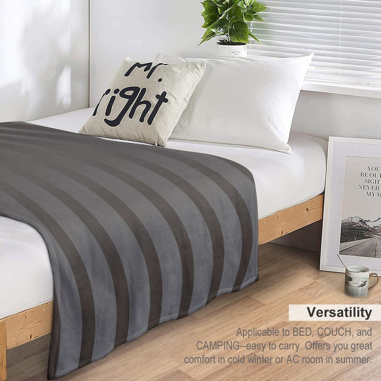 Gradient Taupe with Elegant Vertical Stripes Throw Blanket