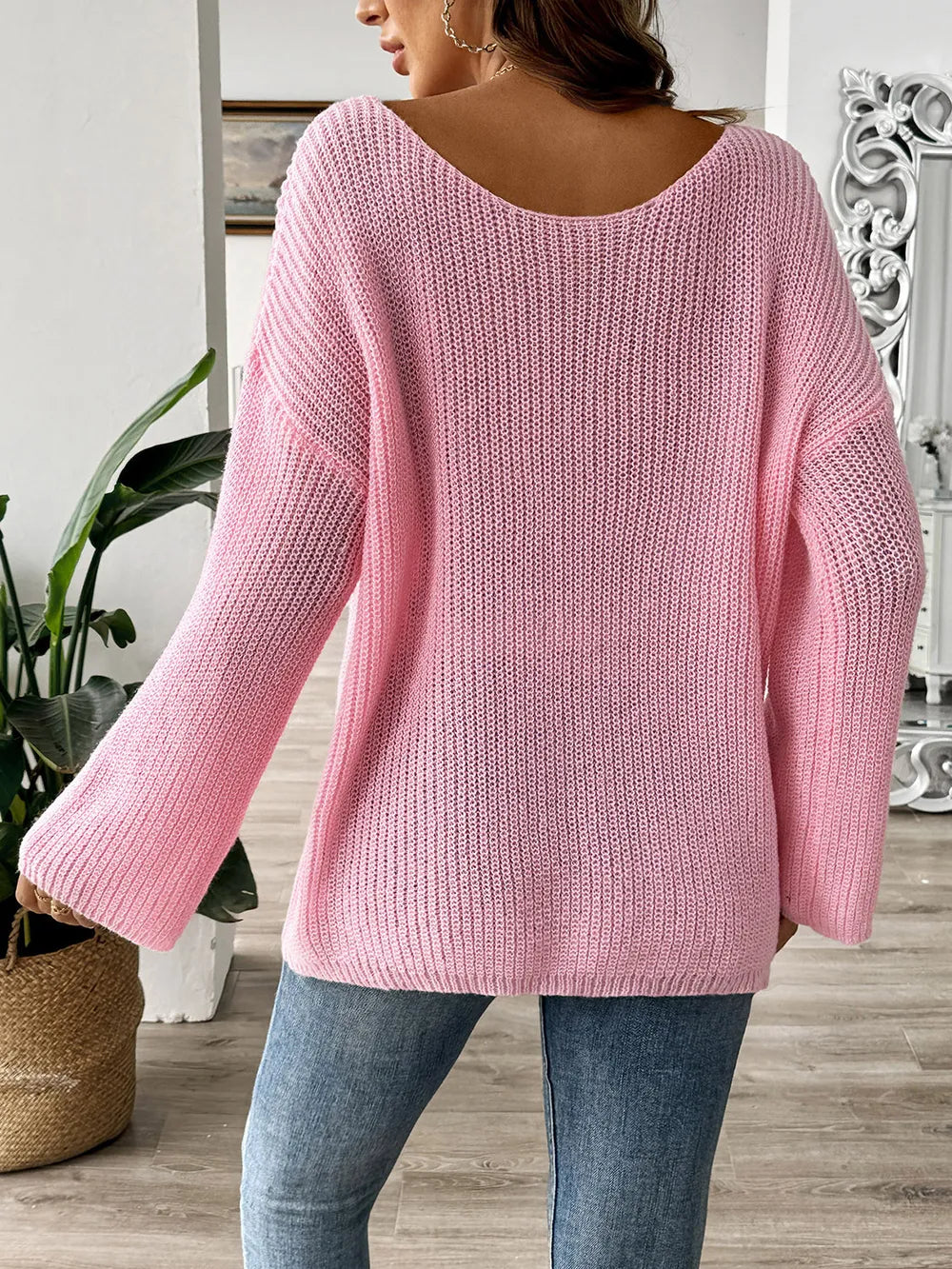 Bow Boat Neck Sweater - Long Sleeve Women's Pullover