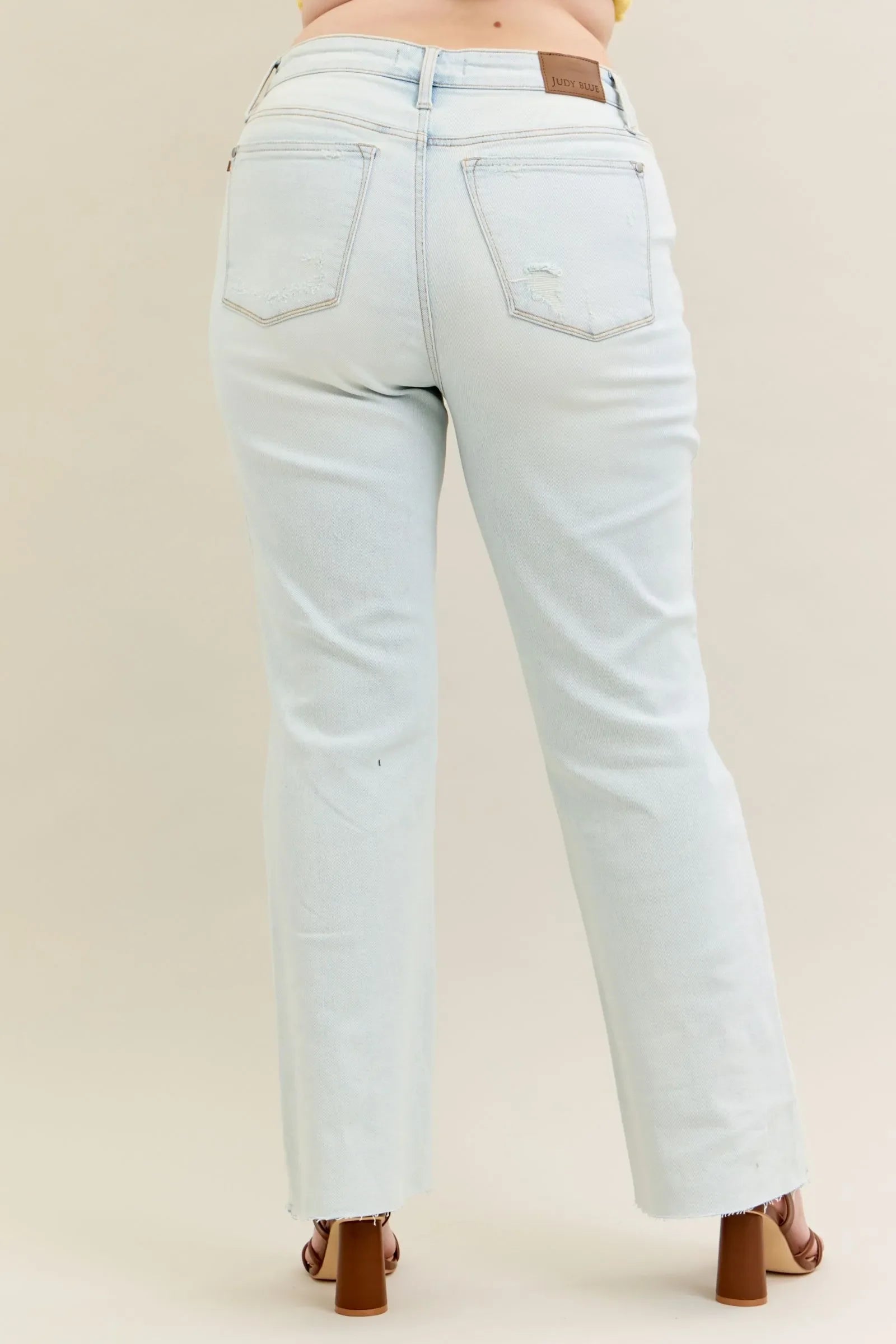 Judy Blue Plus Size Destroy And Fray Hem Bootcut Jeans High Rise Premium Stretch Denim