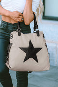 Star Patch Canvas Tote Bag – Casual Everyday Shoulder Bag in Beige