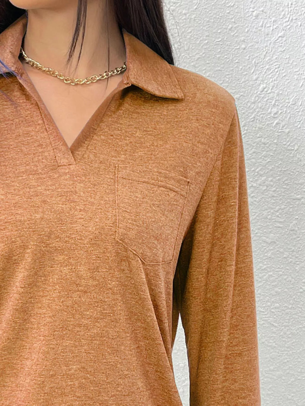 Women's Long Sleeve Polo Shirt Casual V-Neck Pullover Top