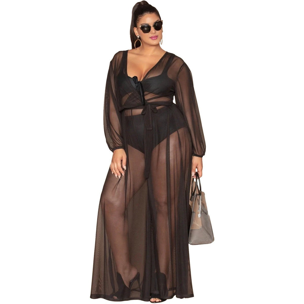 Sexy See-through Mesh Plus Size Women's Jumpsuit Without Inner Wear