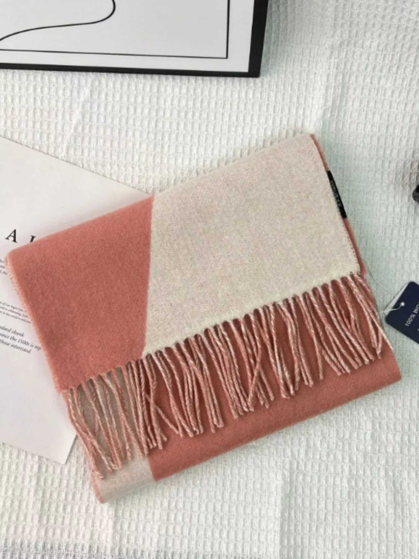 Wool Fringe Color Block Scarf Soft Warm Winter Accessory