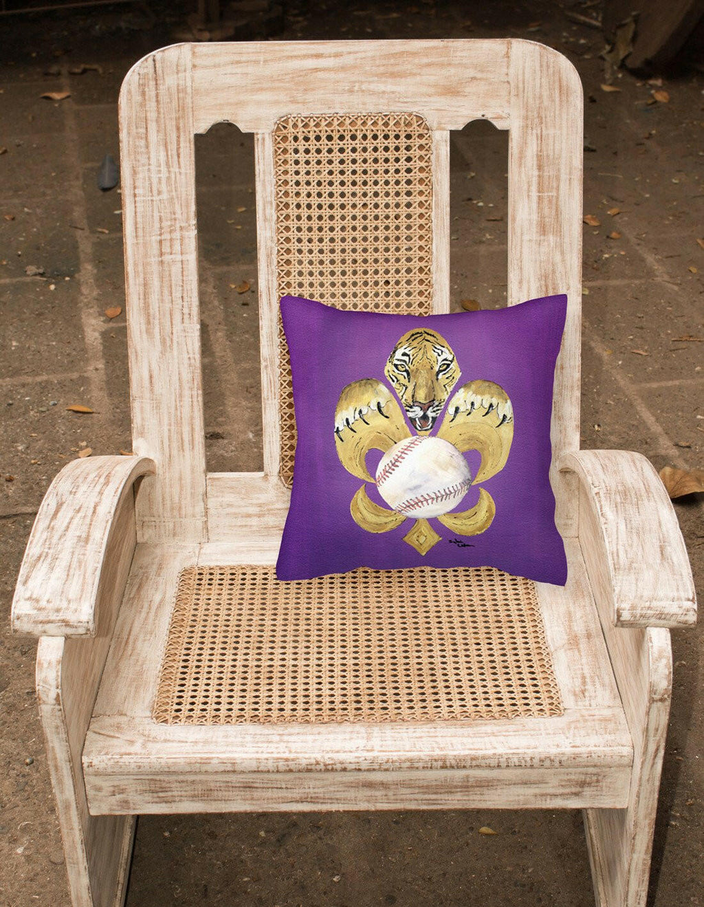 Tiger Fleur de lis Baseball Throw Pillow - 14x14 Decorative Pillow – Art for Your Home & Patio 8476PW1414