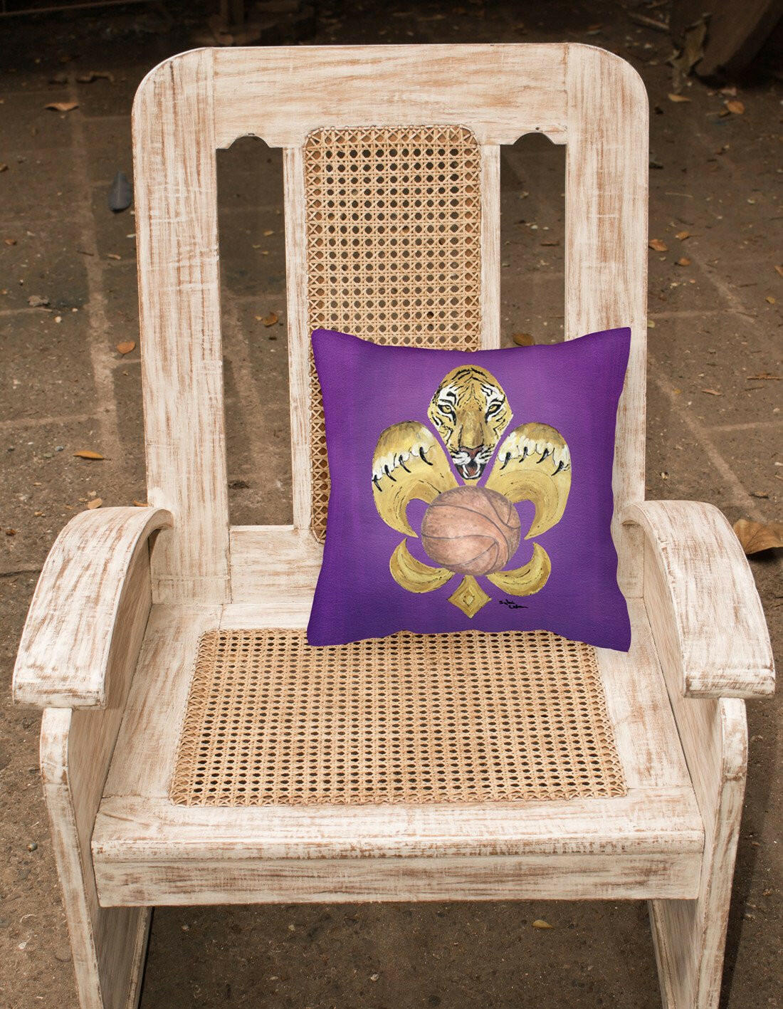 Tiger Fleur de lis Basketball Throw Pillow - 14x14 Decorative Pillow – Art for Your Home & Patio 8478PW1414