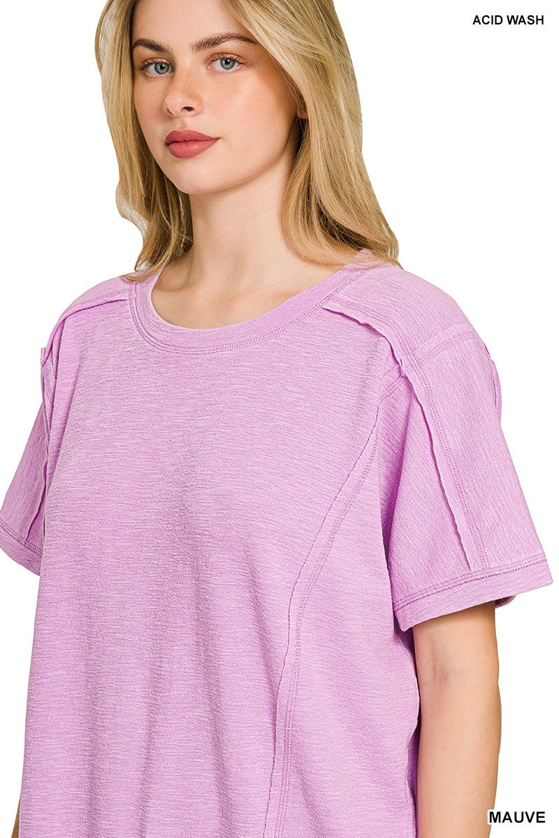 Zenana Washed Slub Mini Dress with Pockets - Mauve