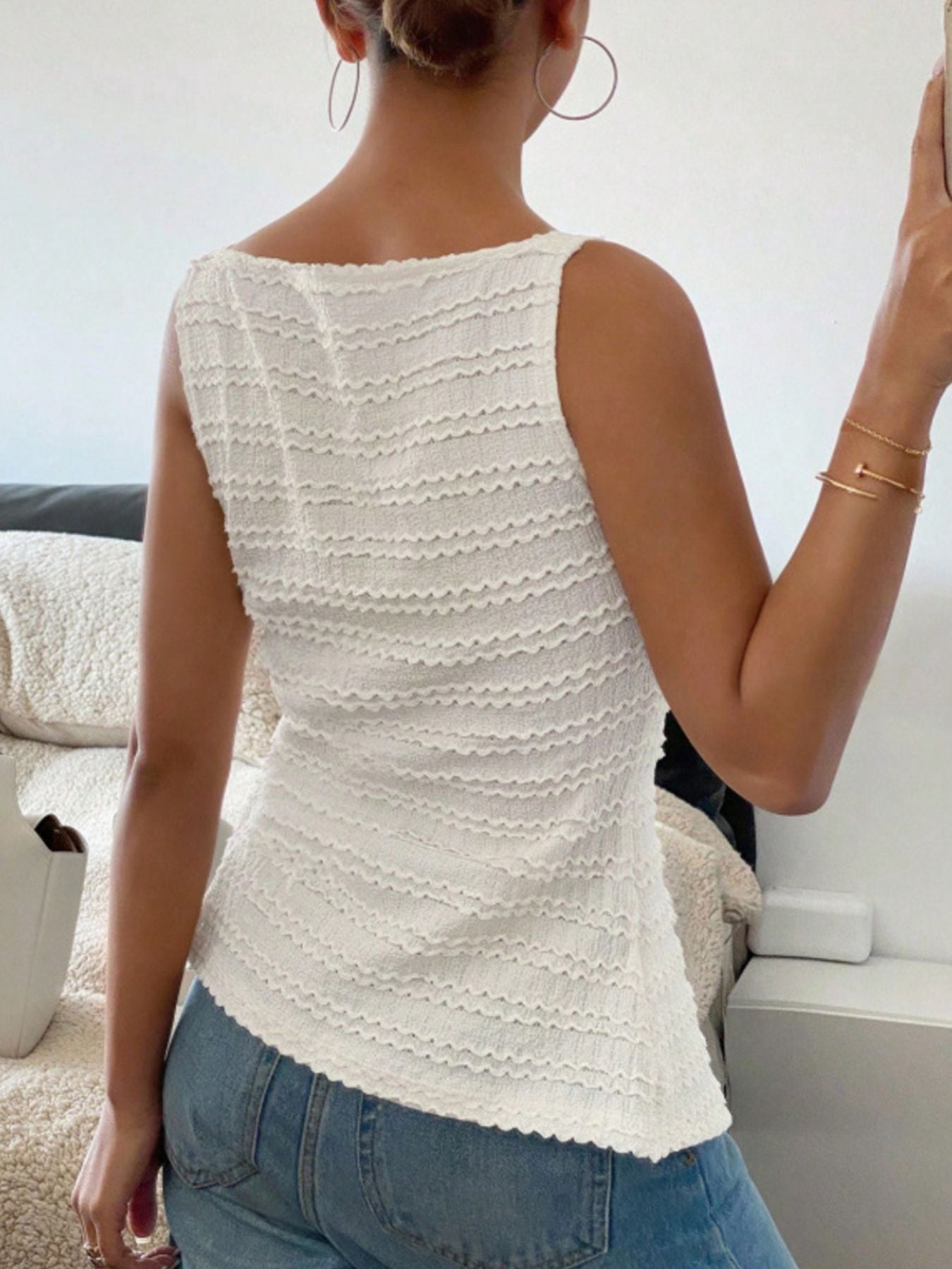 Women's Textured Button-Front Knit Tank Top