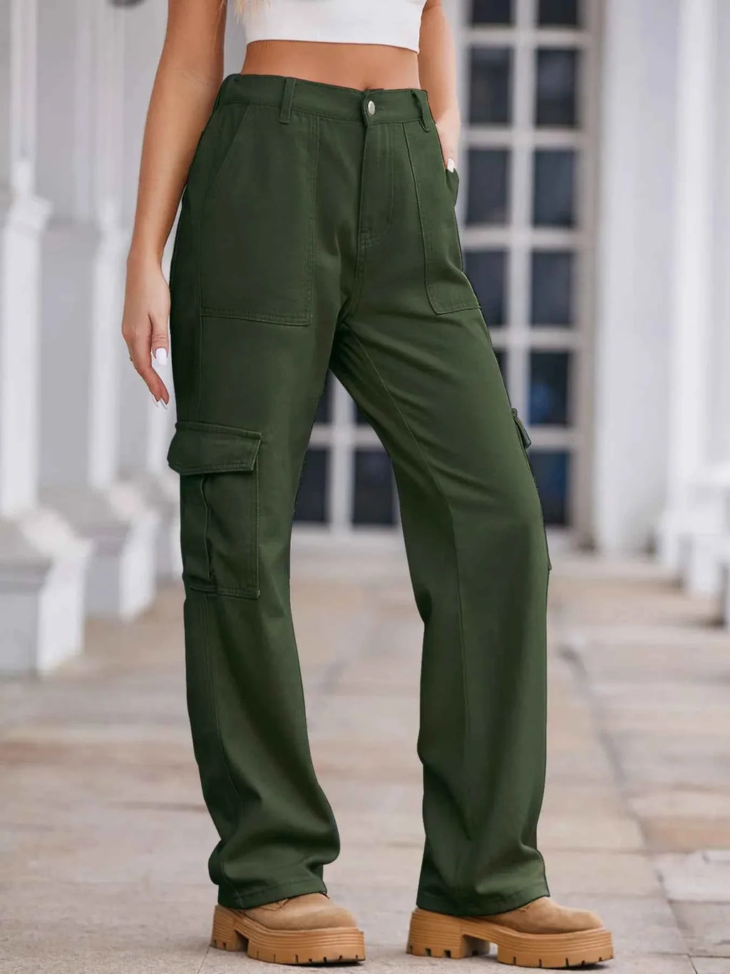 High-Waisted Cargo Jeans