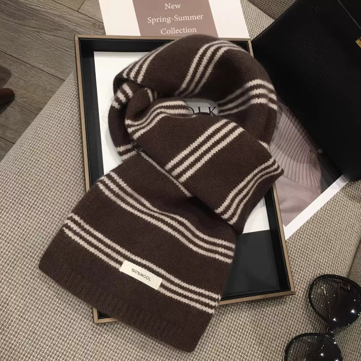 Wool Striped Contrast Knit Scarf for Women and Men