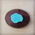 Rope Edge Brown Leather Belt Buckle w/ Blue Turquoise 907x