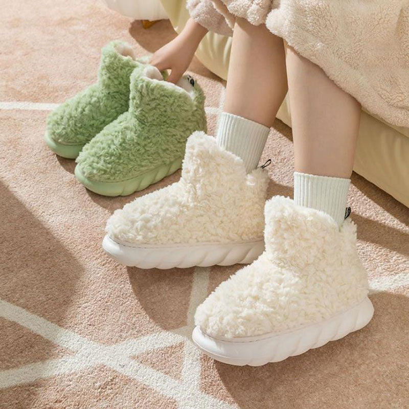 Unisex Waterproof Heeled Plush Cotton Slippers | Indoor Outdoor EVA Sole