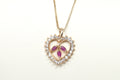 Vtg Ruby Simulated Heart Accented Rose Gold Vermeil Sterling Silver Necklace 18"