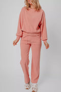Women's Ribbed Round Neck Two-Piece Lounge Set with Pockets