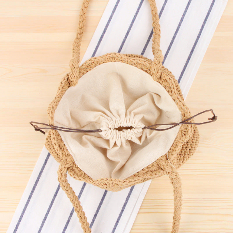 Shoulder Hand-Woven Bag Hand Crocheting Cotton String Vacation Beach Casual Bag