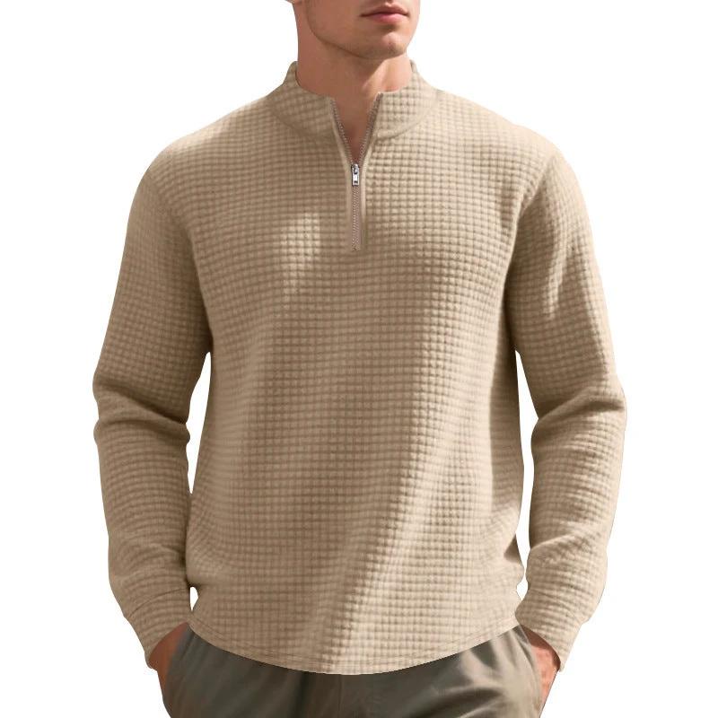 Men's Stand Collar Half Zip Small Plaid Sweater