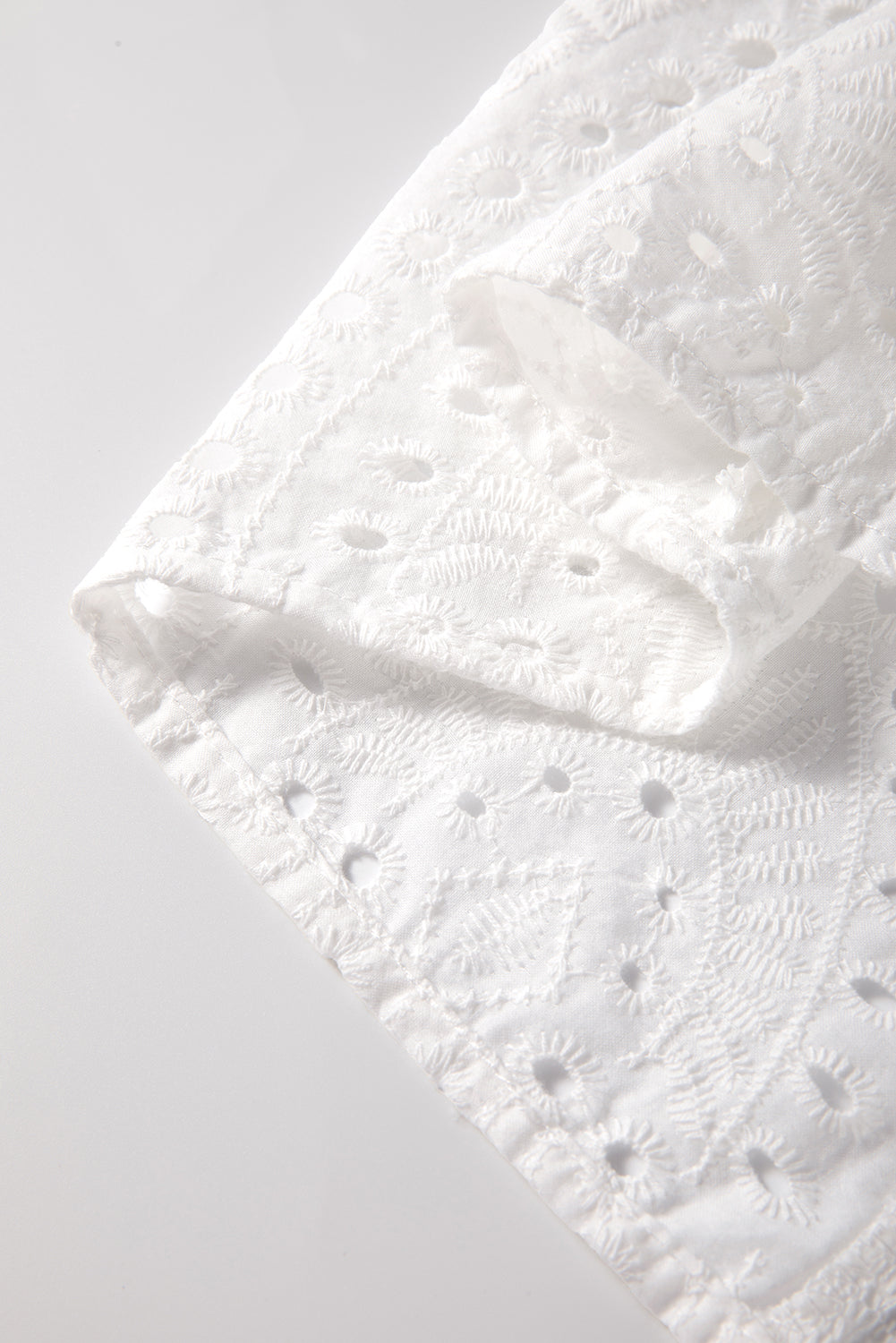 White Eyelet Puff Sleeve Blouse with V Neck