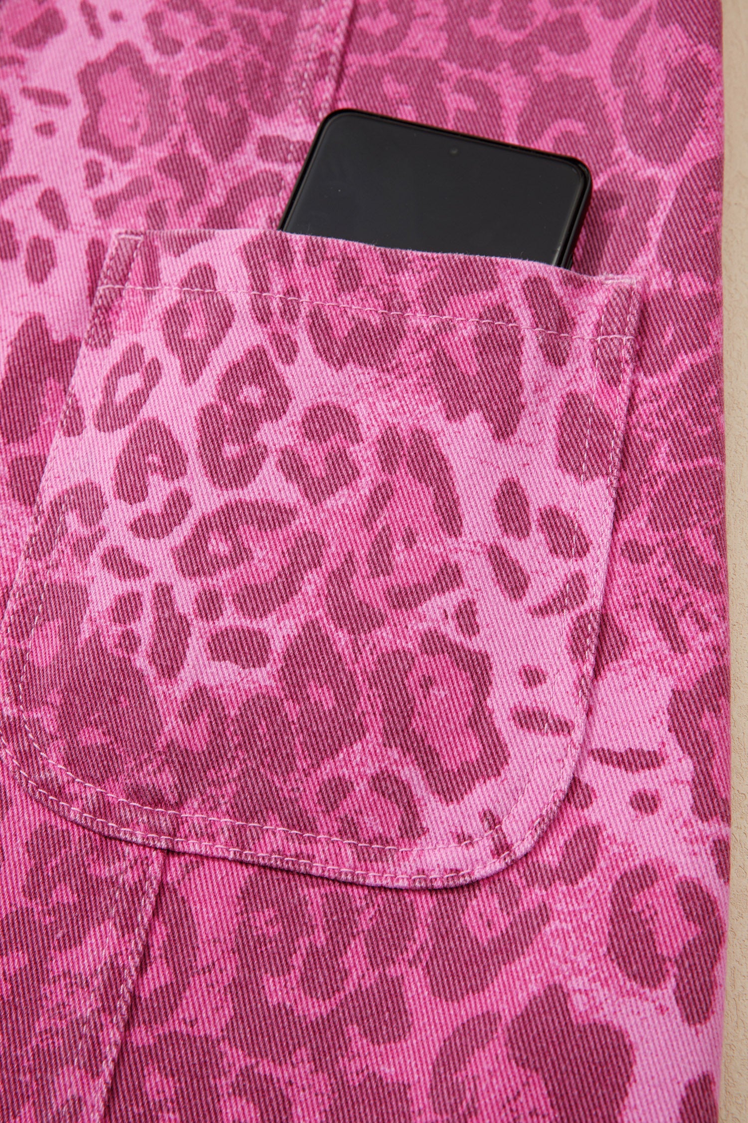 Pink Leopard Denim Buttoned Shift Sleeveless Dress