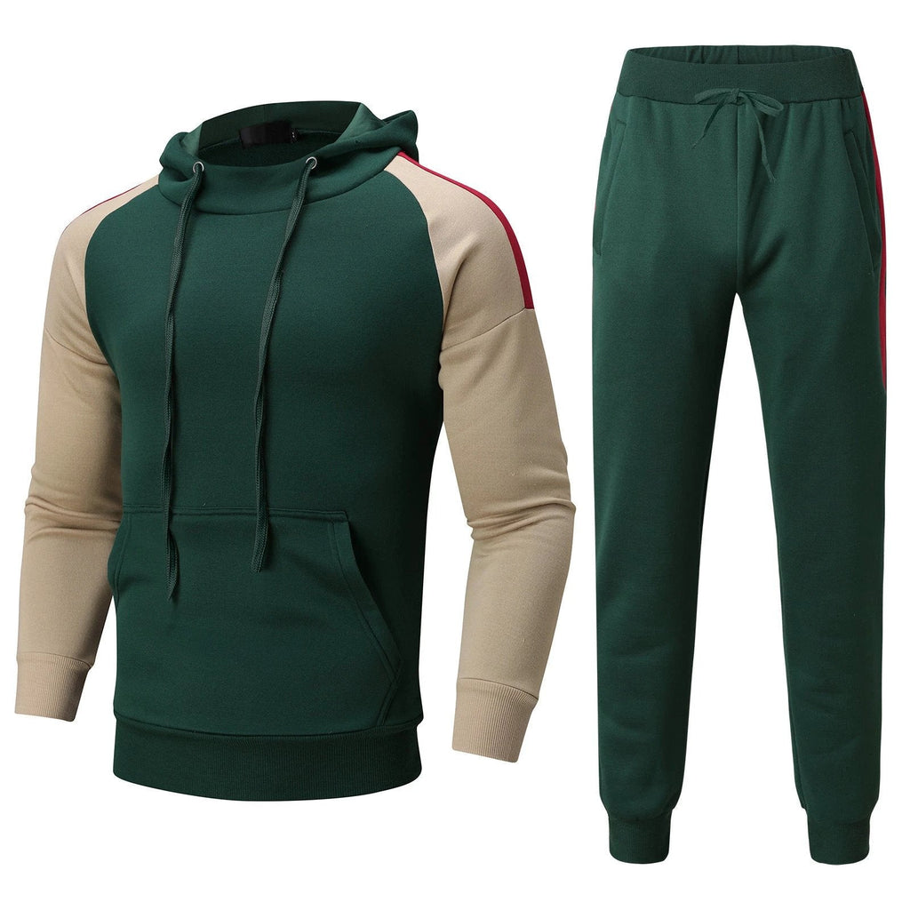 Men's Sport Color-blocked Sweatshirt Sport Casual Set