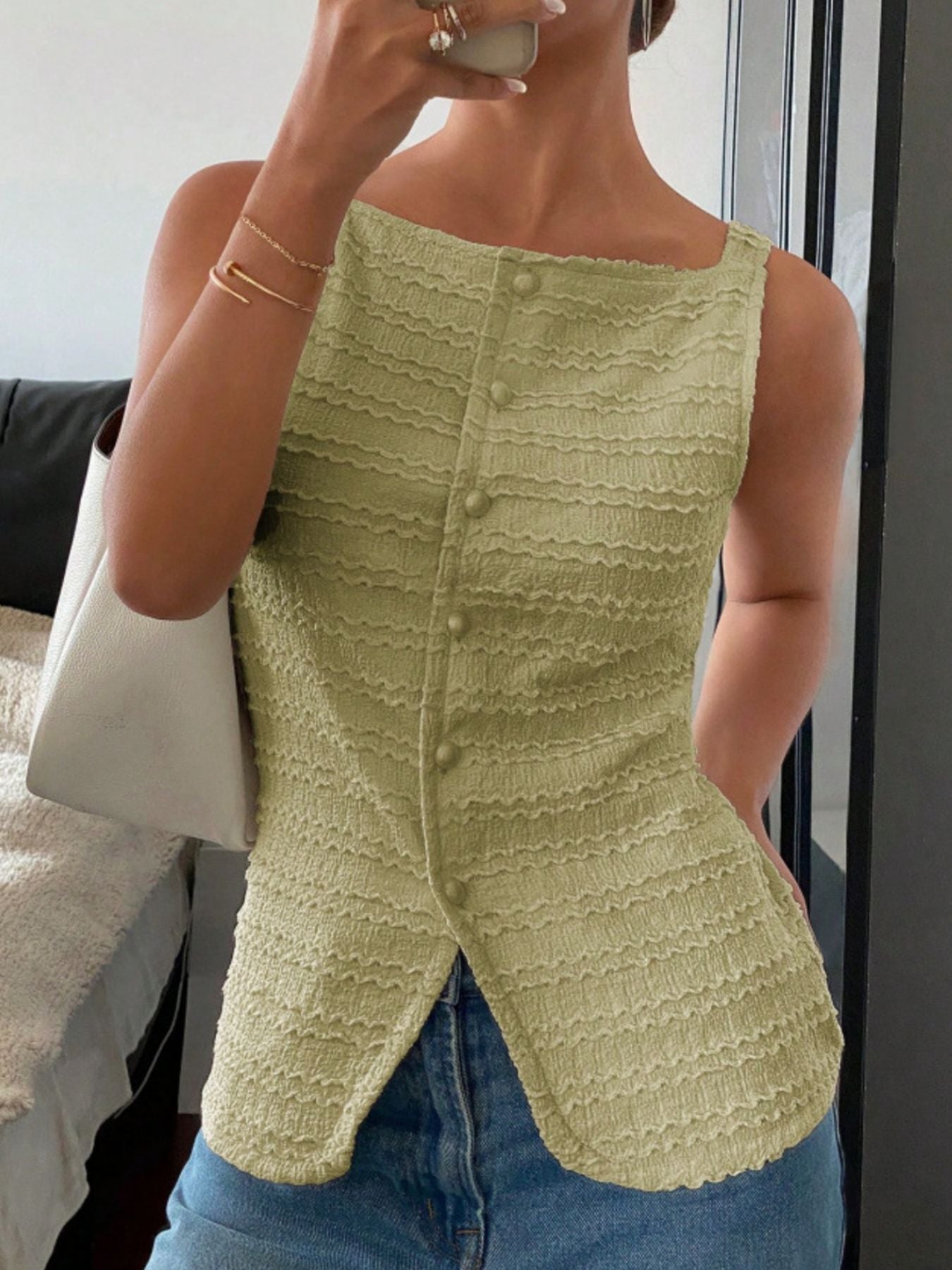 Women's Textured Button-Front Knit Tank Top
