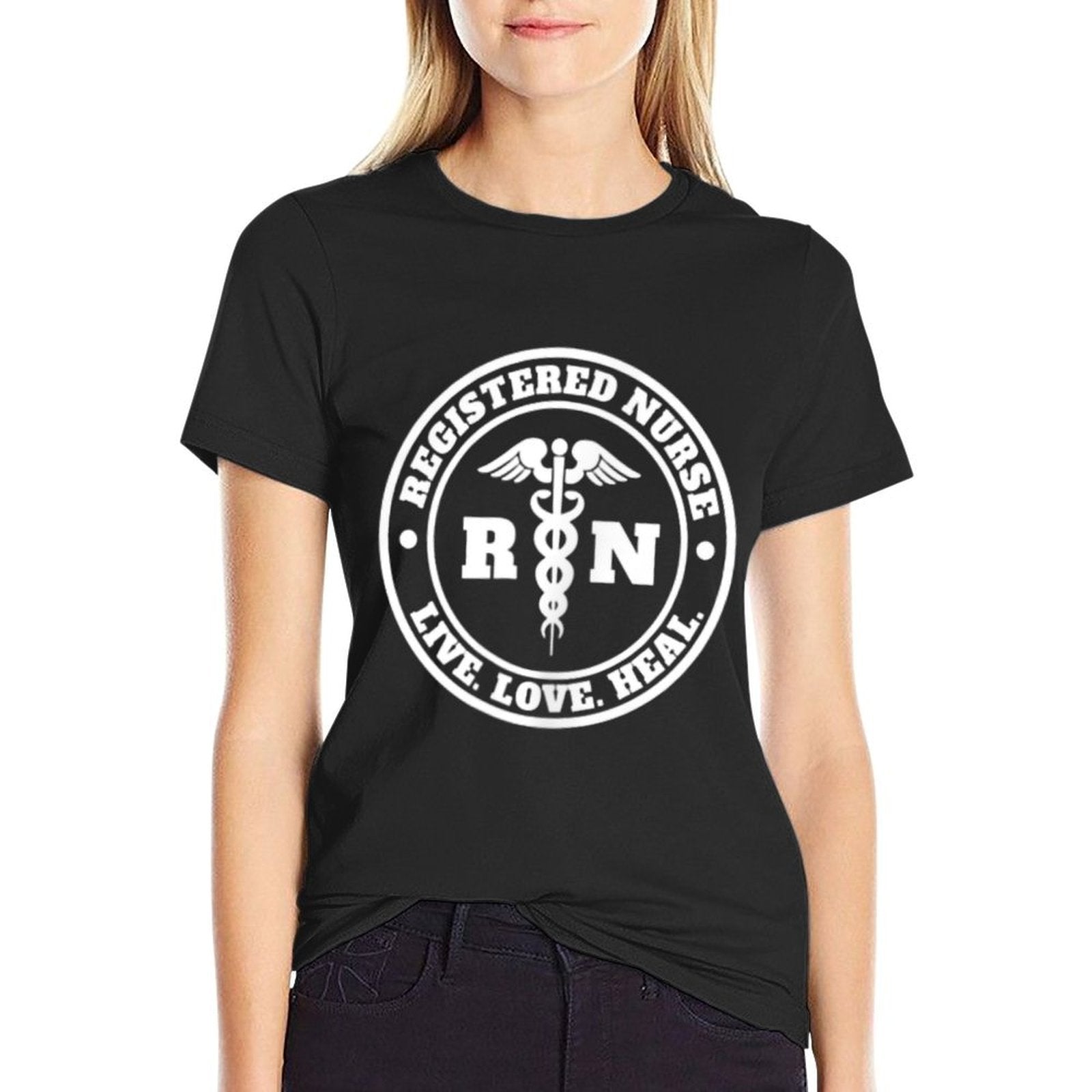 Registered Nurse Live Love Heal Pocket Logo RN  Slim-fit Cut T-Shirt