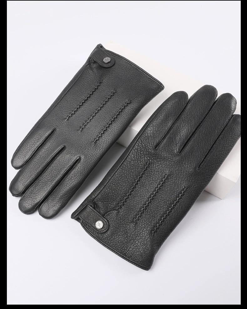 Fleece-lined Thickened Leather Gloves For Men