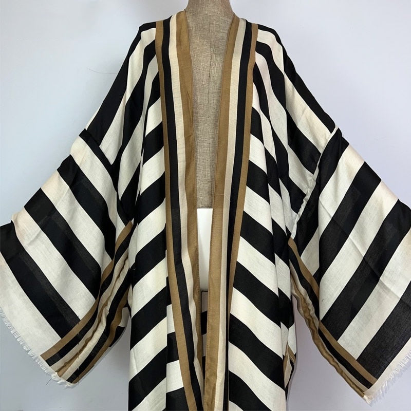 Striped Kimono Cardigan – Timeless Chic Open Front Cover Up