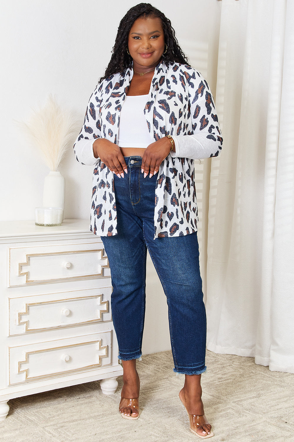 Leopard Print Cardigan - Long Sleeve Open Front
