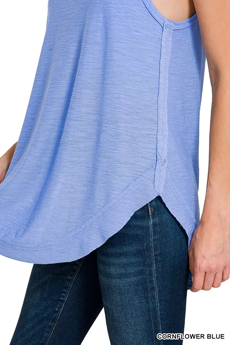 Zenana Curved Hem Slub Tunic Tank Top