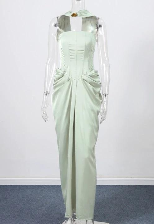 Tube Top Cinched Waist Pleated Dress