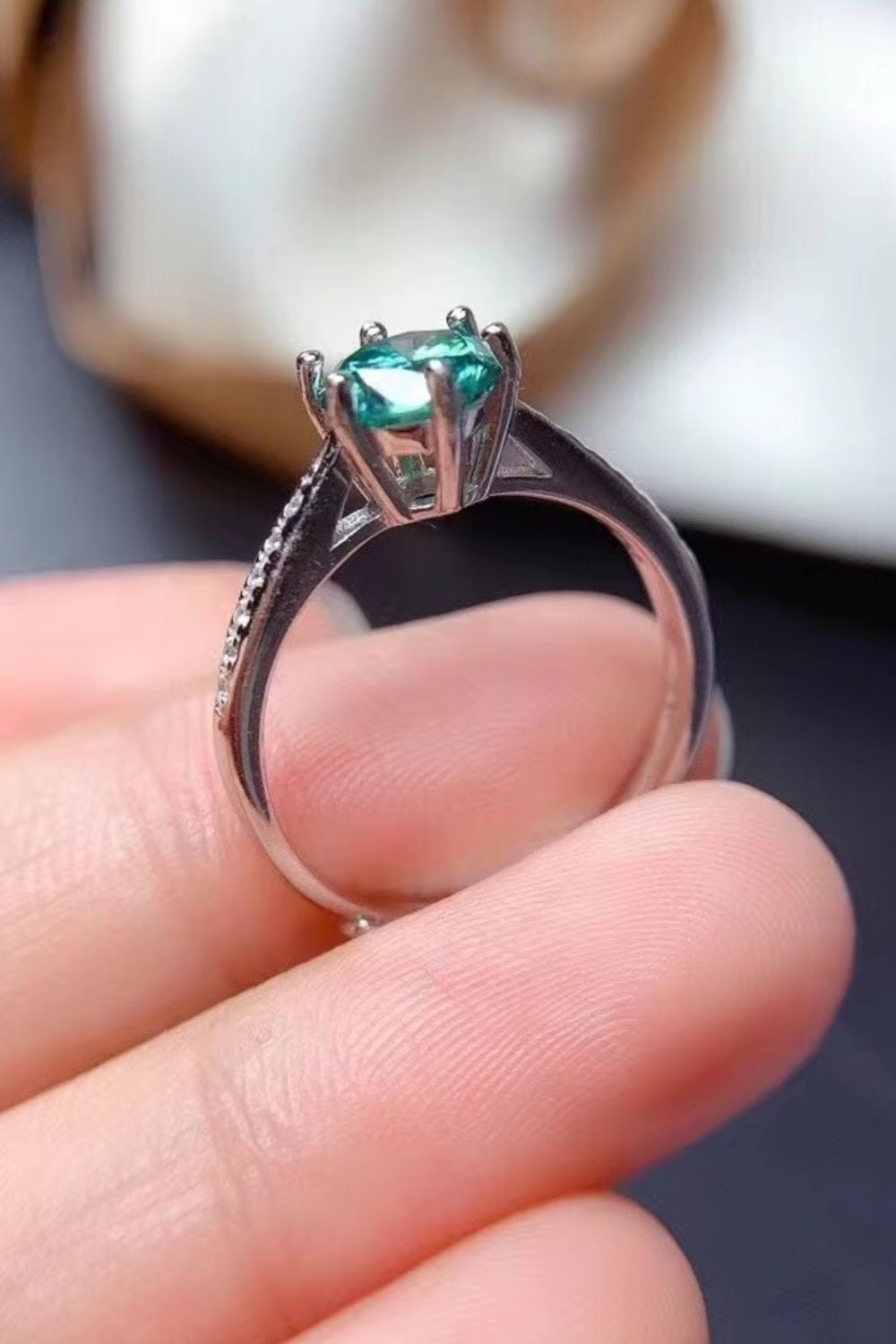All For You 2 Carat Green Brilliant Round Cut Sparkala™ Platinum Over Pure Sterling Silver Ring