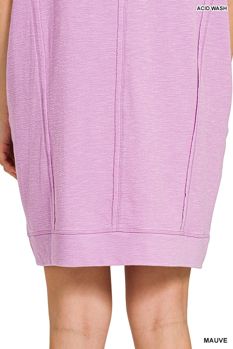 Zenana Washed Slub Mini Dress with Pockets - Mauve