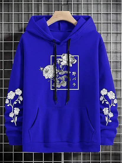 Men's Rose Print Casual Hooded Sweater