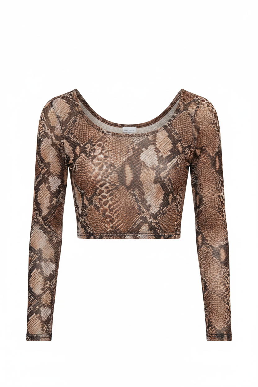 Mesh Snake Print Crop Top