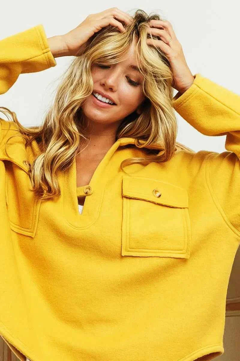 BiBi Fleece Collared Women's Sweatshirt with Flap Pockets