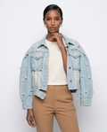 Pearl & Stud Embellished Denim Jacket