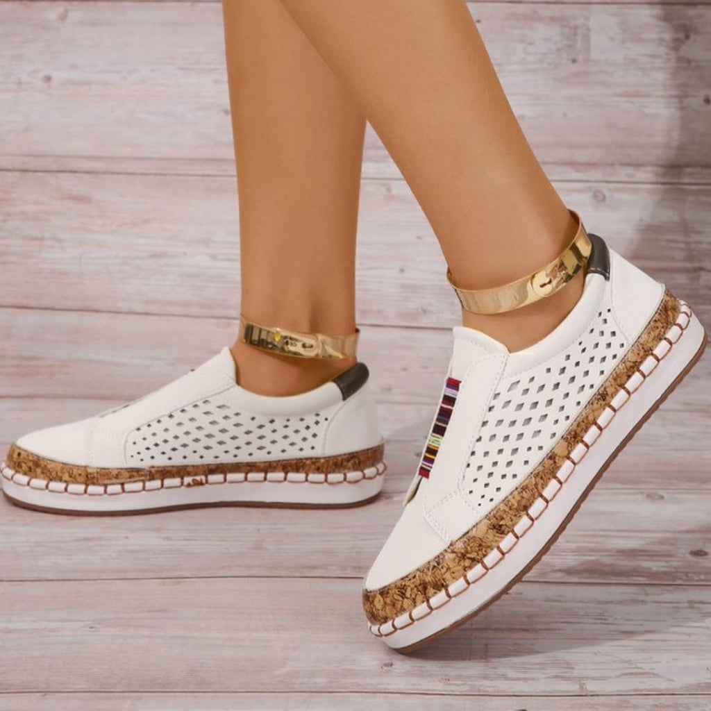 Women's Casual Slip-On Walking Sneakers with Cork Trim Detail