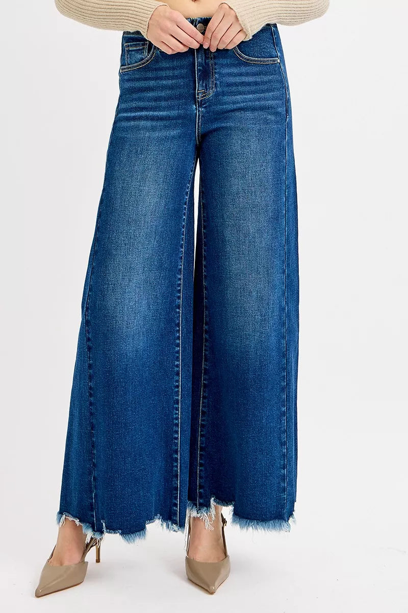 RISEN Plus Size High Rise Ankle Wide Jeans For Curvy Women Flattering Modern Wide Leg Denim