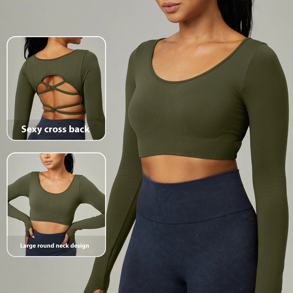 Quick Drying Clothes Outdoor Long Sleeve Cross Beauty Back Workout Clothes Sports Top