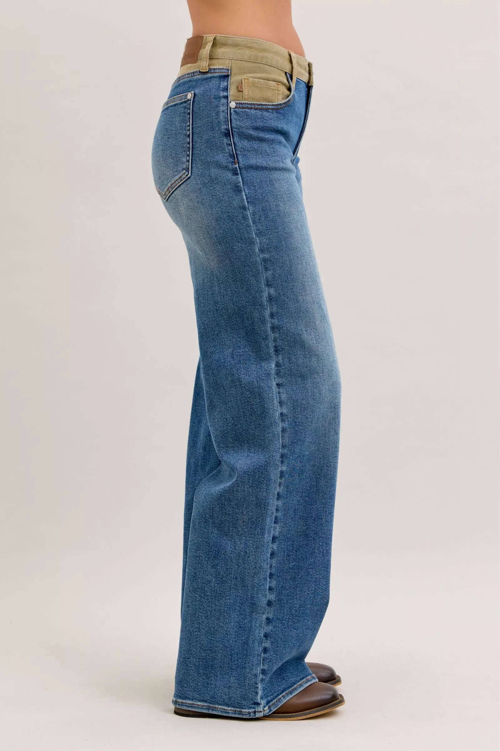 Judy Blue MR Column Straight Jeans With Corduroy Waist For Women Modern Comfortable Denim Chic