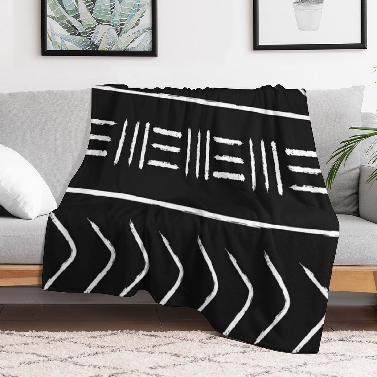 Black Mudcloth - Pillow Version Throw Blanket