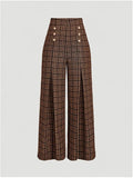 Spring Summer Chic Commuter High-Waisted Versatile Plaid Striped Retro Pants See size chart under “more details”