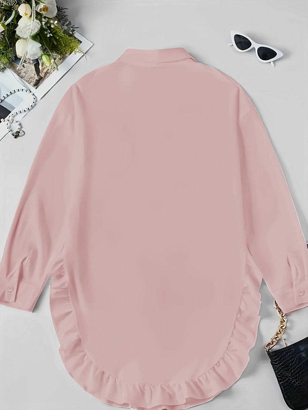 Hem Ruffled Casual Long Sleeve Shirt See size chart under “more details”
