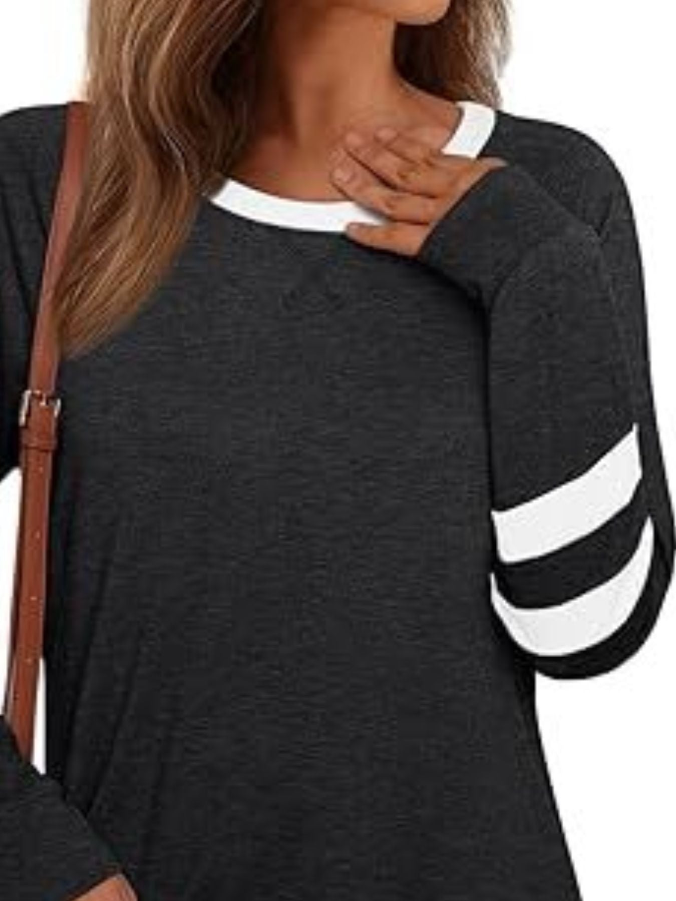 Women's Casual Navy Striped Long Sleeve Round Neck T-Shirt