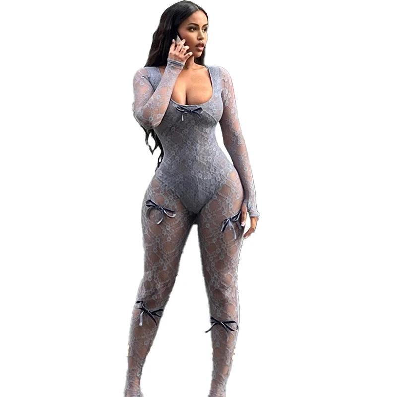 Tight Long Sleeve Lace Jumpsuit Women