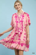 Women's Floral Boho Mini Dress with Tie-Waist