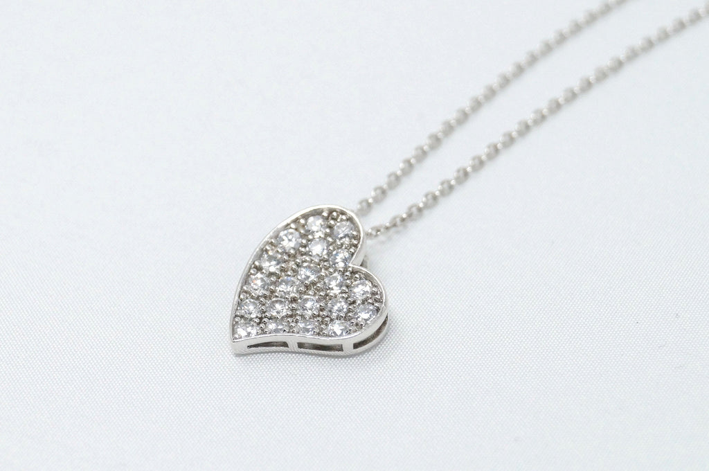 Vintage Simulated Diamond Accented Sweetheart Heart Sterling Silver Necklace 18"