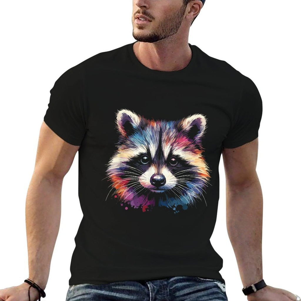 Watercolor Raccoon Gift Unisex-Child Raccoon Black Small Modern Classic Polyester 100 Collarless All Seasons Pull On 1 Count  Easy-care T-Shirt