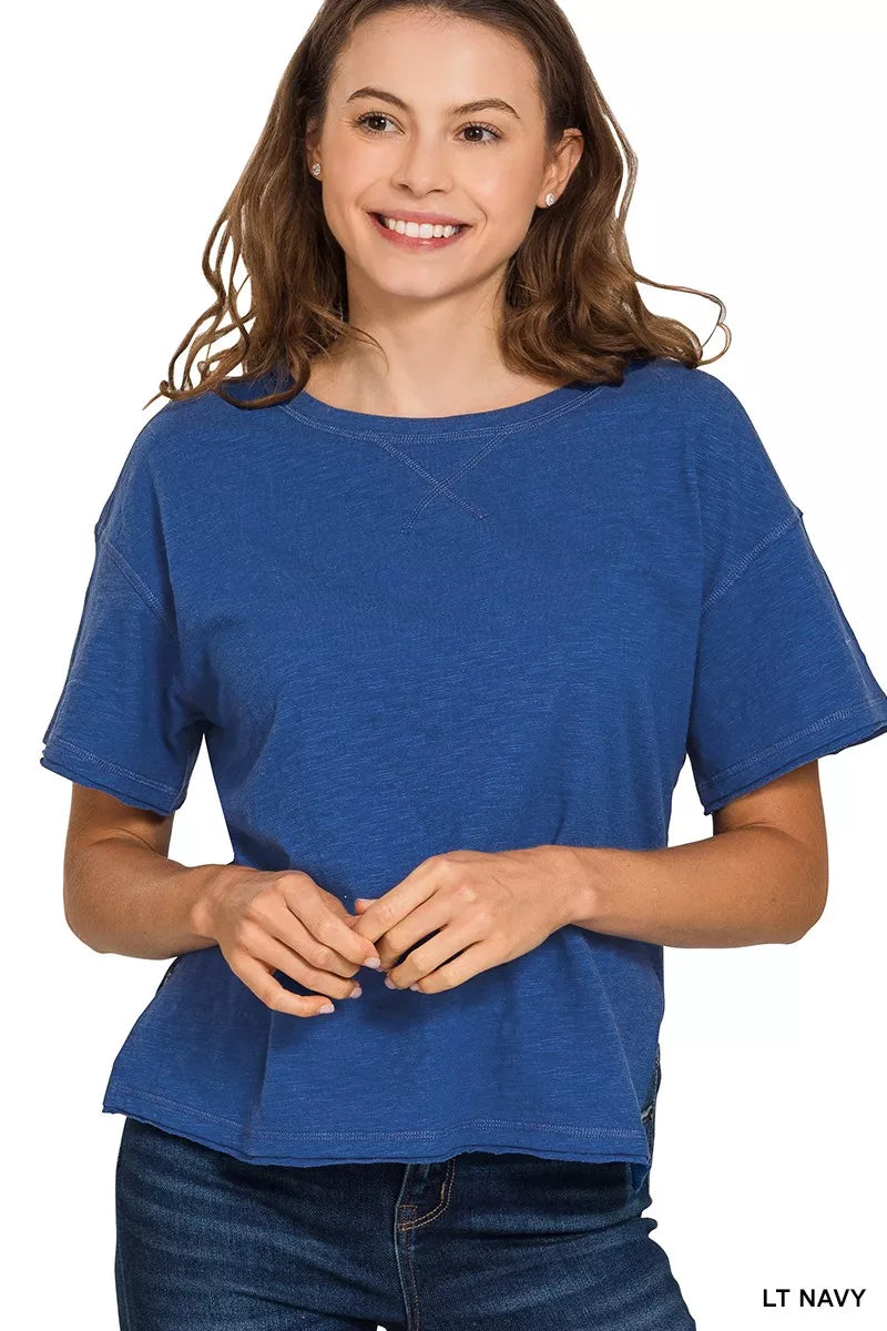 Zenana Cotton Slub Short Sleeve Tee - Relaxed Fit